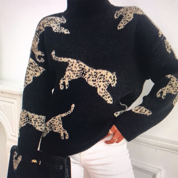 Leopard Print Black Sweater - Picture 5 of 6